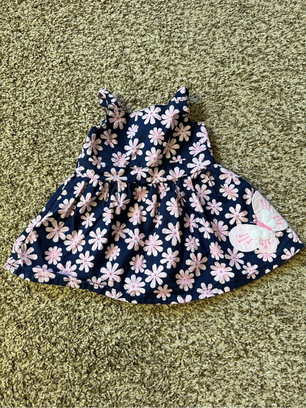 Navy Floral Toddler Dress with Pink Daisies